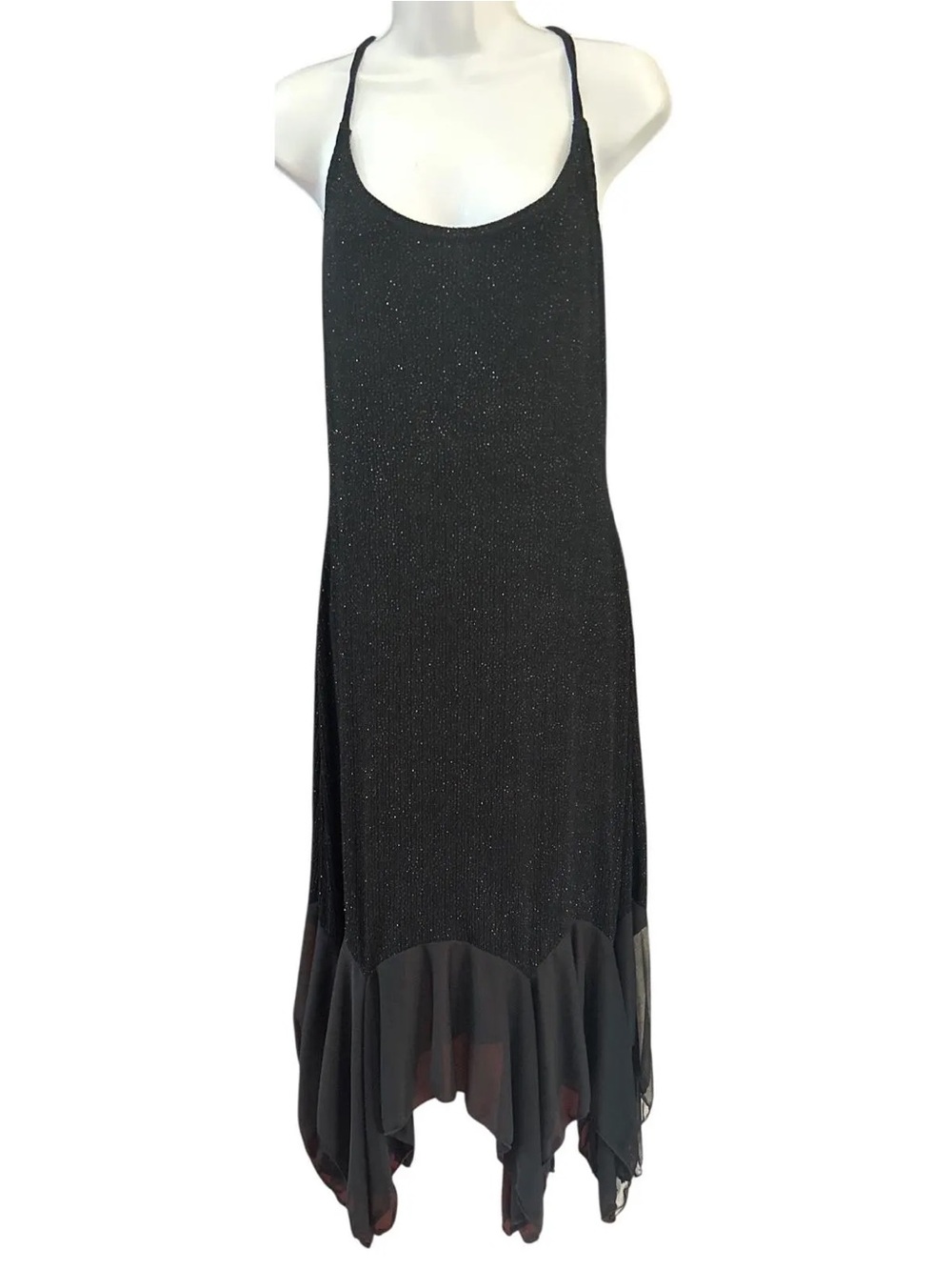 Onyx Nite Vintage Black Sparkle Shimmer Midi Party Dress Size 16